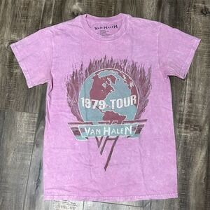 Van‎ Halen 1979 Tour Graphic Tee Pink Acid Wash Men's Size S Vintage